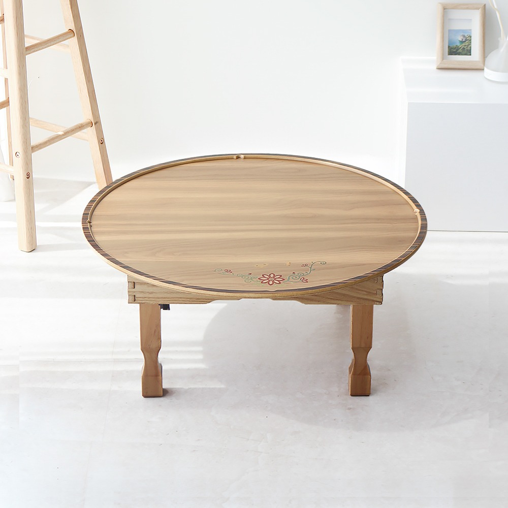 Won 2.0 Maple Scrollwork Inlay Folding Round Dining Table 60cm for 2-3 People