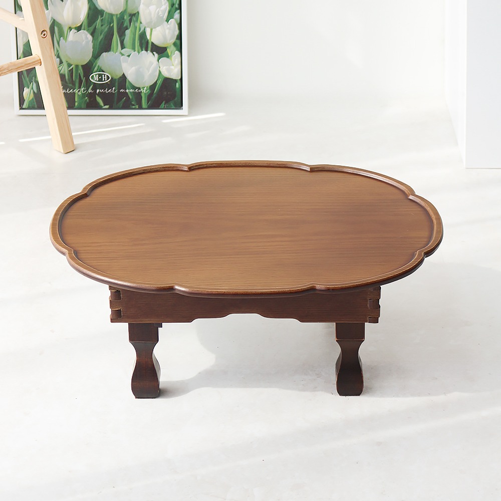 Antique Flower Oval Folding Tea Table 51cm Mini for 1-2 People