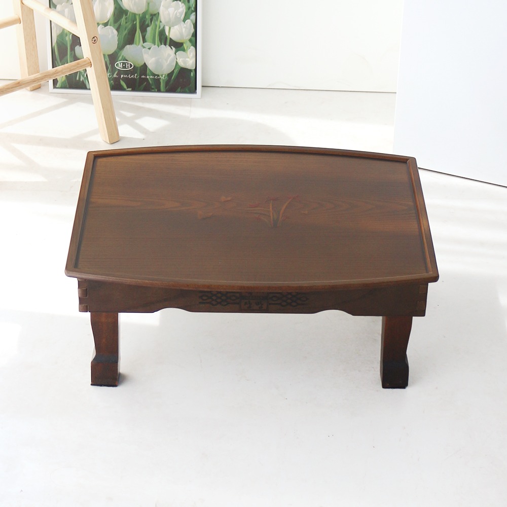Jinantic Oval Tea Table with Inlaid Orchid Pattern