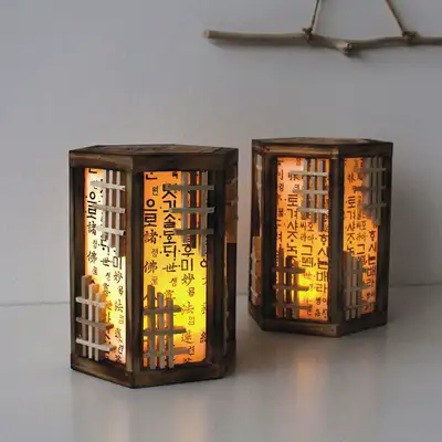 Traditional Lighting Hexagonal Lampshade Hunminjeongeum (Korean Hanok Interior Korean Paper Lamp Antique Mood Light Restaurant Pub Decoration Accessory)