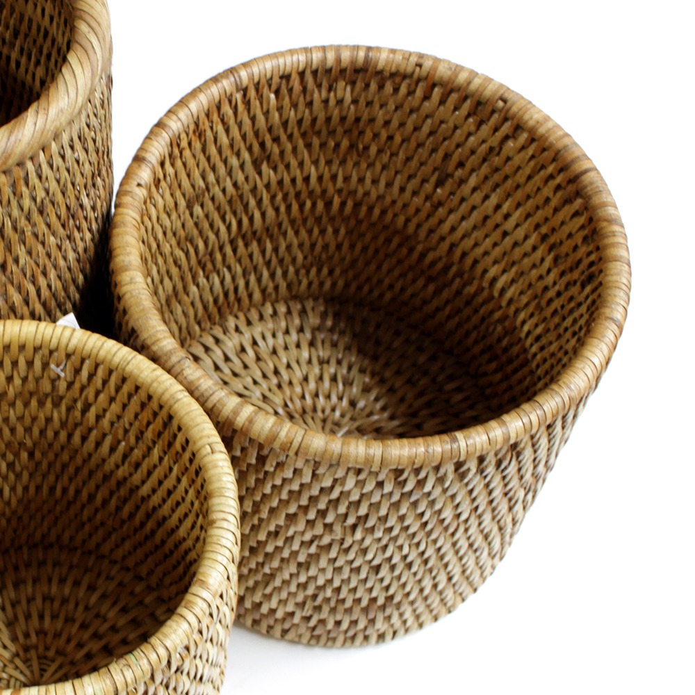 15x13cm Rattan Cylindrical Basket | Seaweed Woven Planter Holder