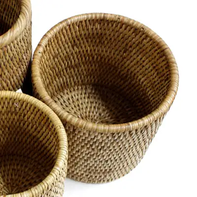 15x13cm Rattan Cylindrical Basket | Seaweed Woven Planter Holder