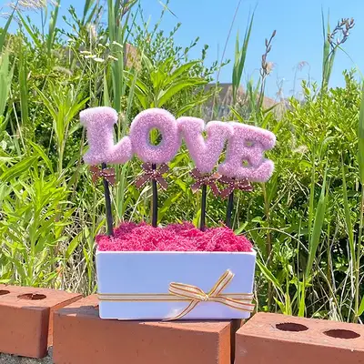LOVE Pink Azalea Moss Planter | Natural Moss