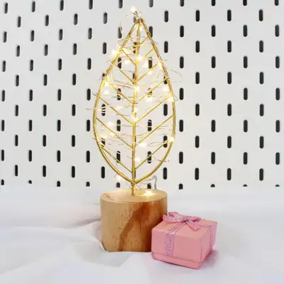 Warm Yellow String Lights + Gold Leaf Christmas Party Decoration LED Bulbs