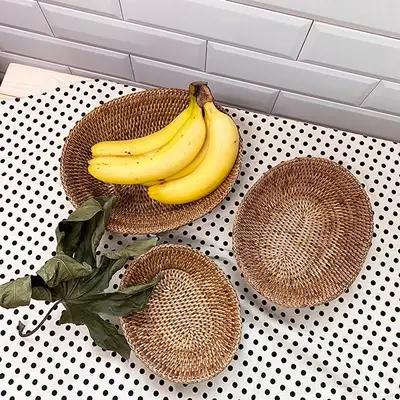 Oval Rattan Basket | Fruit Bread Basket Seaweed Water Plants Round