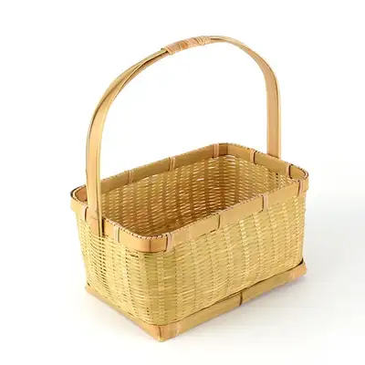 M Bamboo Basket with Handle | Woven Picnic Lunch Box Basket