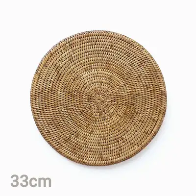 L 33cm Rattan Round Placemat (Premium Coaster Wood Tray Serving Tray Table Mat Nordic Interior Decor)