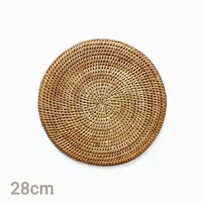 M 28cm Rattan Round Mat (Premium Wood Tray Coaster Table Mat Nordic Interior Decor)
