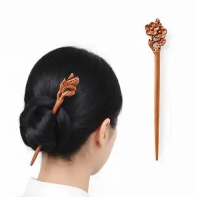 Traditional Wooden Hairpin (Elegant Wood Hairpin Holder Korean Hanbok Decorative Accessory Wood Hair Stick Updo Hair Pin)