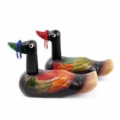 Traditional Wood-Carved Colored Wooden Geese Pair (Premium Wedding Paebaek Mandarin Duck Wooden Ornament, Foreign Visitor Gift, Commemorative Souvenir, Thank-You Gift)