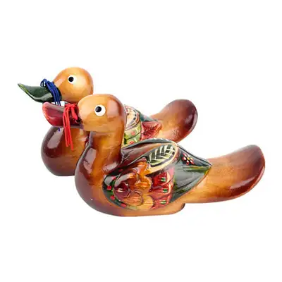 Traditional Wood-Carved Mandarin Ducks Pair - New Style (Premium Wedding Ceremony Props, Wooden Decorative Item, Korean Souvenir, Foreign Gift)