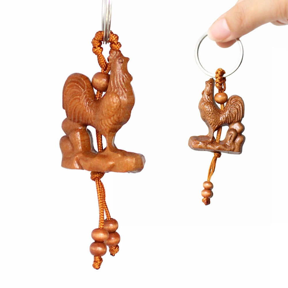 Peachwood Zodiac Keyring - Rooster (1pc) (Traditional Amulet Charm Keyring Wealth Lucky Fortune Wish Fulfillment Group Gift)