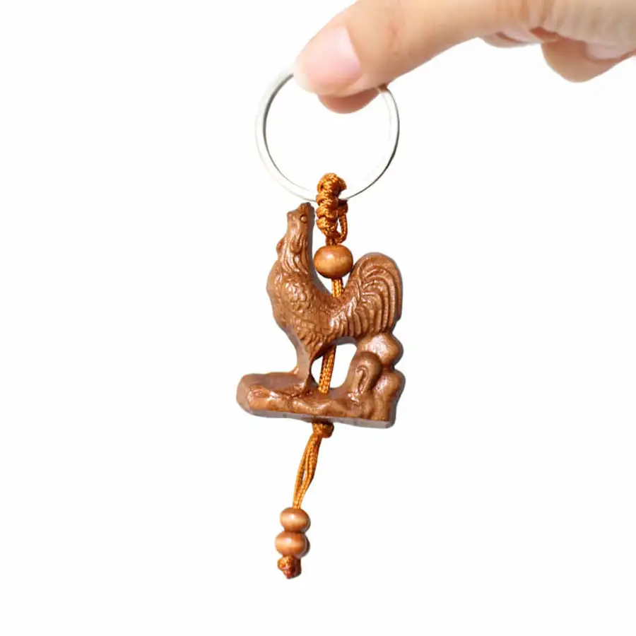 Peachwood Zodiac Keyring - Rooster (1pc) (Traditional Amulet Charm Keyring Wealth Lucky Fortune Wish Fulfillment Group Gift) — 2