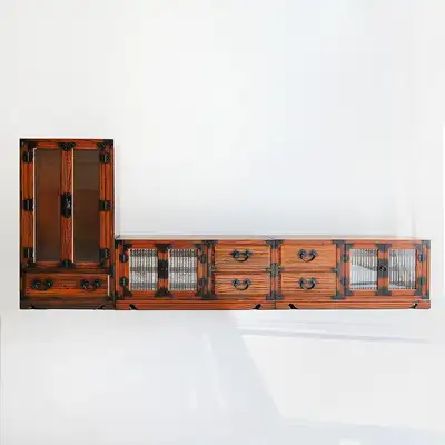 （2種）上質桐材格子文箱セット＋桐製洋酒棚小型（59センチ）伝統高級家具アンティーク家具