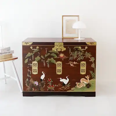 絵画十長生半開き 中 88型 伝統古家具 アンティーク家具