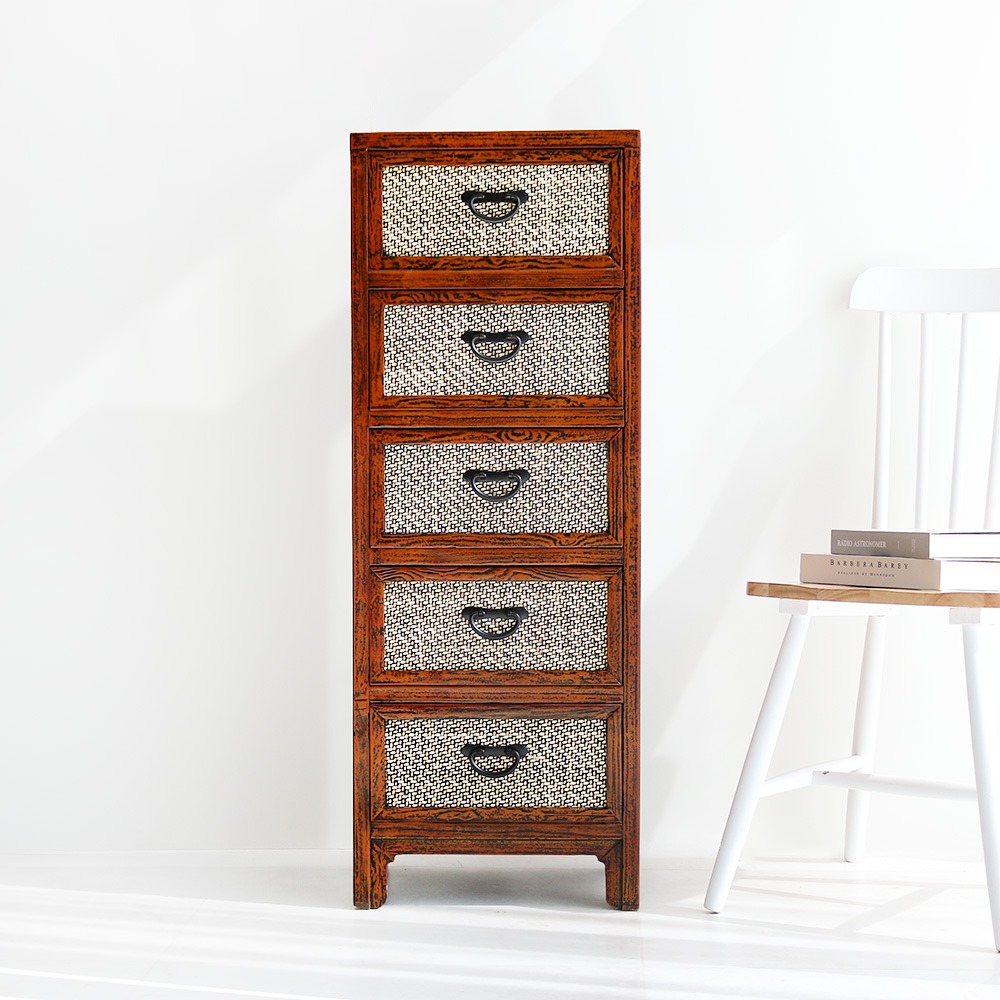5-Tier Bamboo Chest of Drawers - Traditional Korean Antique Furniture