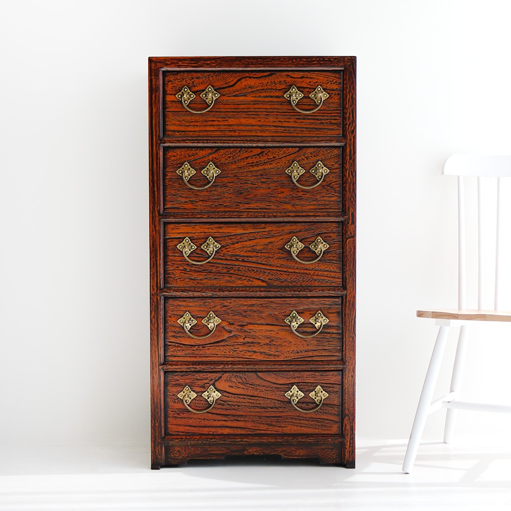 Paulownia Solid Wood 5-Drawer Traditional Antique Cabinet