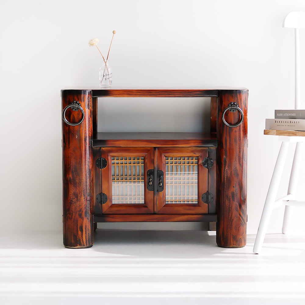 Solid Wood Lattice Door Video Cabinet 70-inch Traditional Antique Furniture