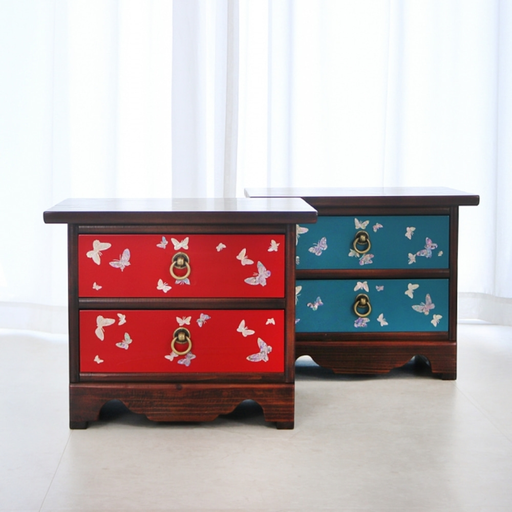 Color Mother-of-Pearl Butterfly Two-Tier Cedar Phone Stand Traditional Antique Inlaid Furniture