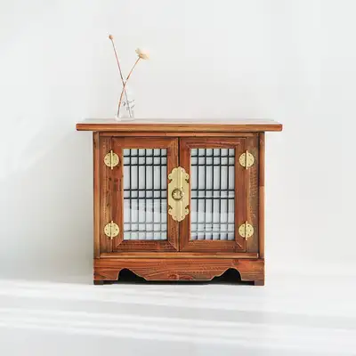 スギ材格子電話台 伝統骨董家具 アンティーク家具