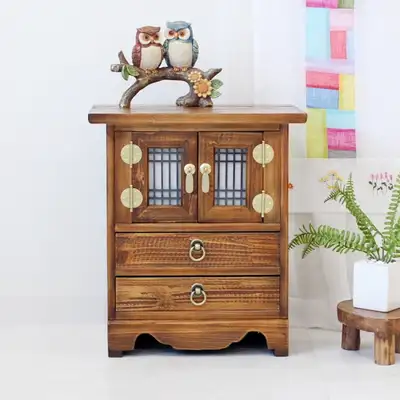 杉材 格子窓 2段電話台(小) 伝統高級家具 アンティーク家具