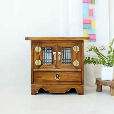 杉材 格子窓デザイン 1段 電話台 伝統 アンティーク家具