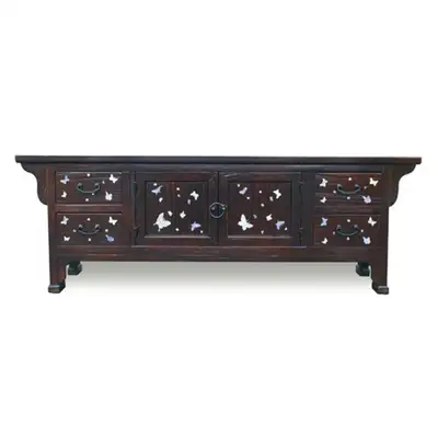 螺鈿蝶文桐材4引出し文匣D 120cm 伝統古家具 アンティーク家具 螺鈿家具 螺鈿チェスト