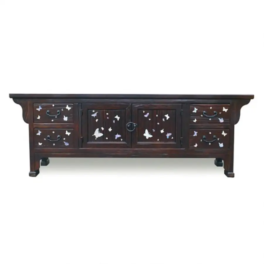 螺鈿蝶文桐材4引出し文匣D 120cm 伝統古家具 アンティーク家具 螺鈿家具 螺鈿チェスト