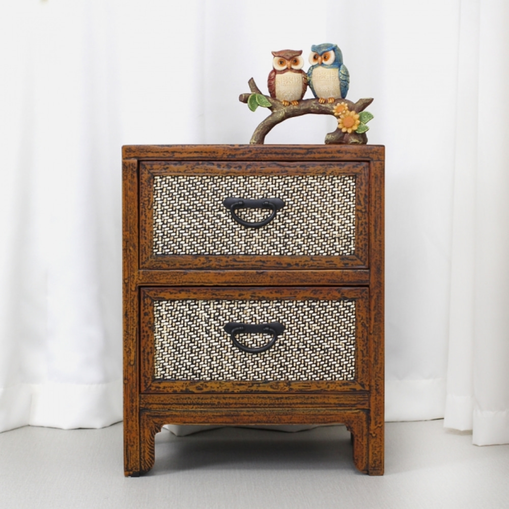 2-Tier Bamboo Drawer Chest - Traditional Antique Furniture