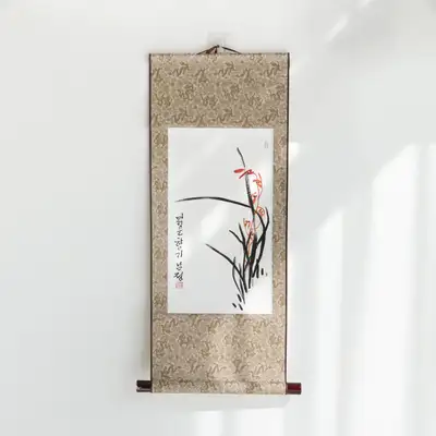 直筆南正東洋画伝統掛軸 小蘭花
