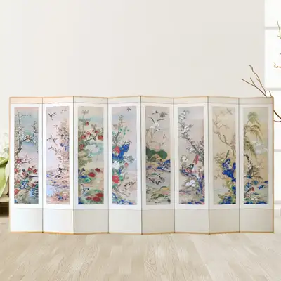 名画 花鳥図 民画 宴会用 8曲屏風+ゴムバッキング付(05)