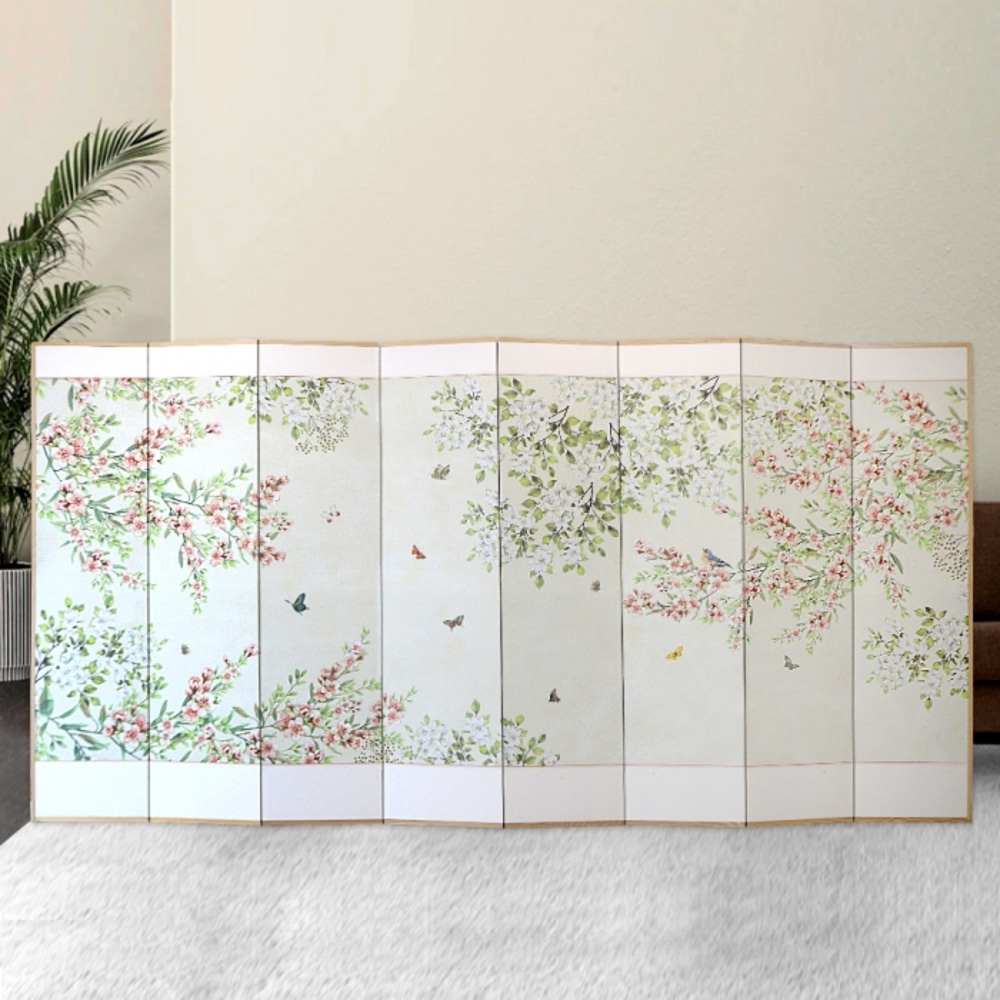 Pastel Plum Blossom First Birthday Banquet Event 8-Panel Folding Screen + Rubber Backing (02)