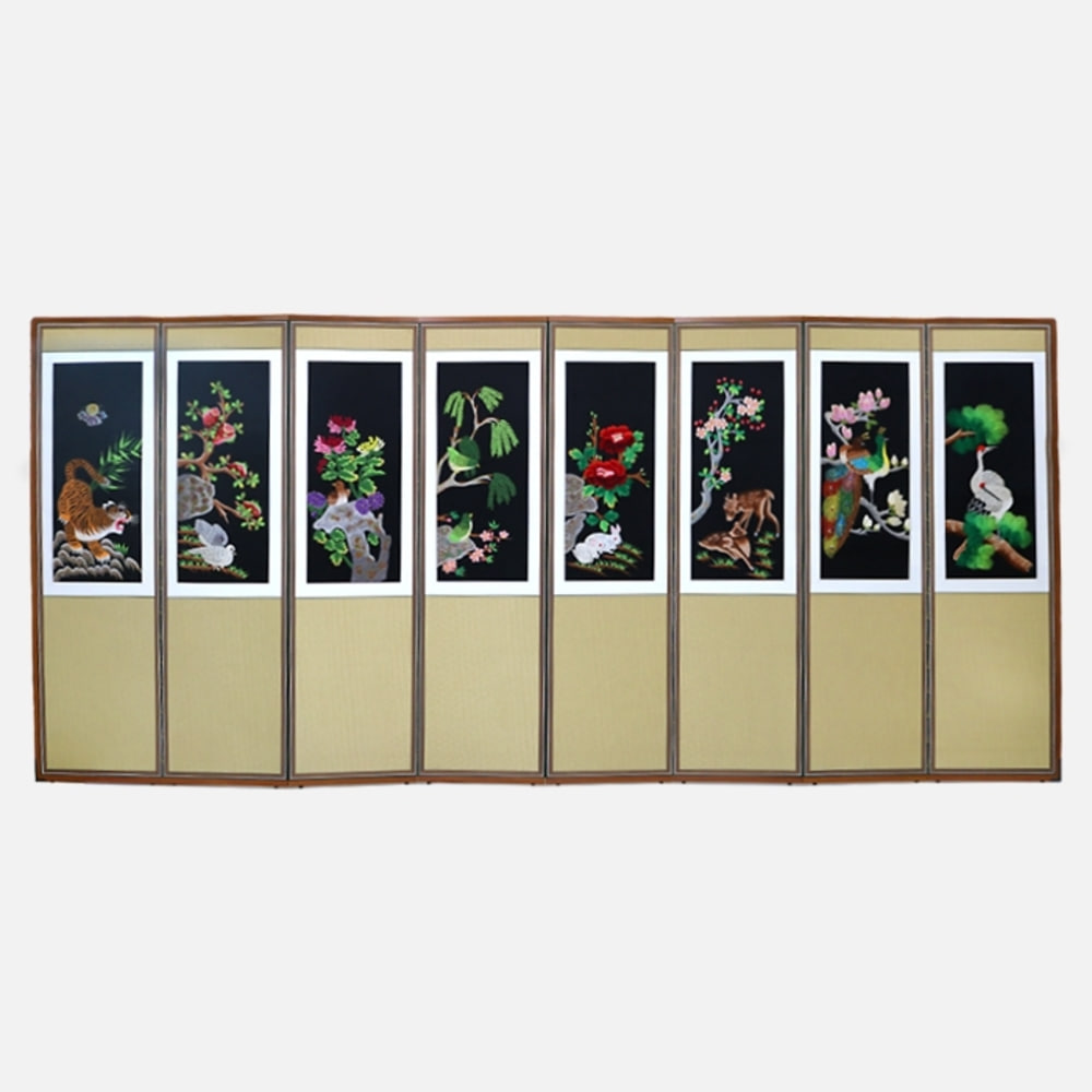 Hand-Embroidered 8-Panel Screen - Flower and Bird 04 + Rubber Stand Included