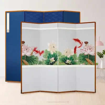 伝統蓮花4幅屏風パーティション+サポートゴム固定装置