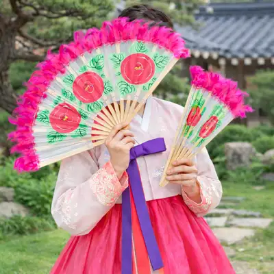 伝統扇子舞扇 2P（クラシック韓国舞踊 体育大会 公演 イベント用 練習用 花扇 インテリア装飾小物）