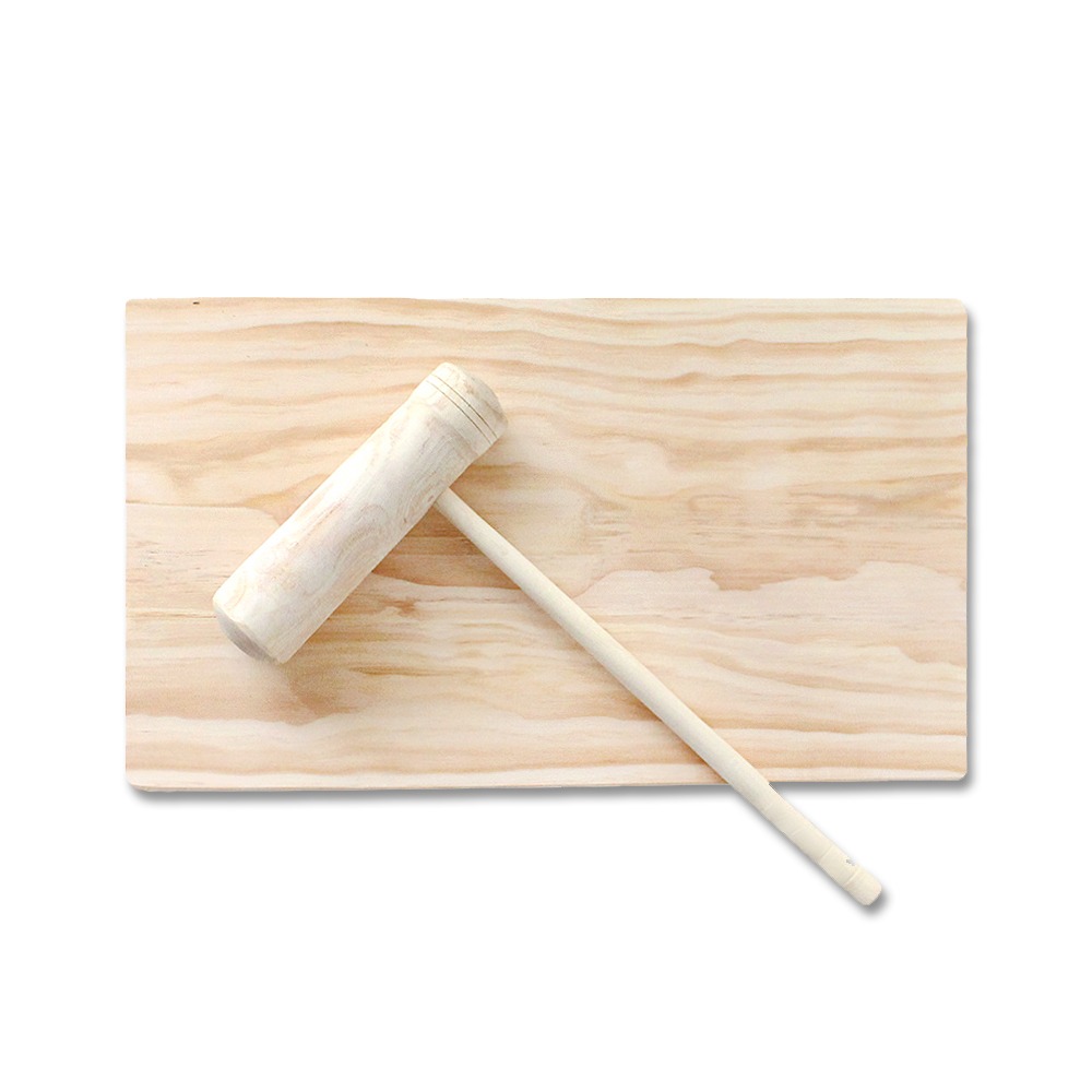Korean Traditional Rice Cake Making Experience Set - Mallet S + Board 60 (Pestle, Hammer, Cutting Board, Bowl)