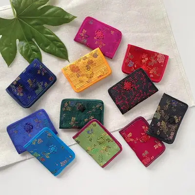 Silk Embroidery Card Wallet | Traditional Foreign Gift Business Card Pouch