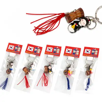 Traditional Korean Souvenir Buk and Janggu Doll Keyring 5-Piece Set (Foreign Gift Commemorative Souvenir Promotional Item Key Ring Tourist Group Gift)