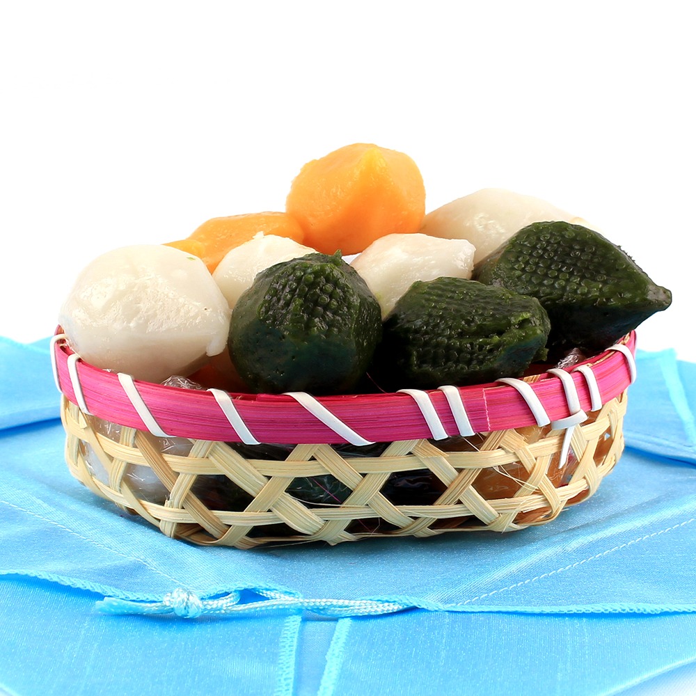 Pink Bamboo Oval Tteokbaguni | Songpyeon Korean Sweets Easter Egg Basket Holiday Gift Packaging