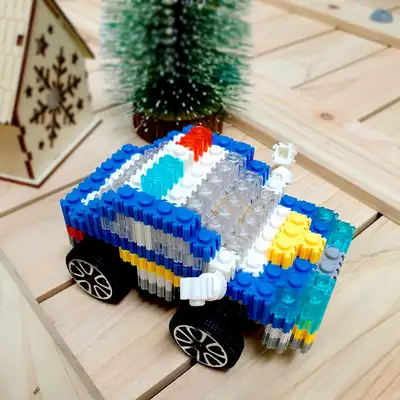 LED Police Car De-foam Block Design Set | Toy Pompom Color