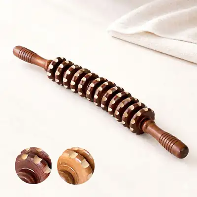 Random Color Natural Wood Belly Fat Roller | Wood Stick Acupressure Massage Tool for Calf, Thigh, Leg Swelling Relief & Blood Circulation