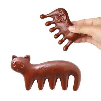 天然木動物かっさ｜ウッドマッサージスティック ヘルスギフト 木製指圧器 頭皮マッサージ 携帯用 経絡かっさ櫛