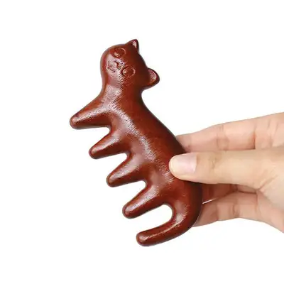 ウッド猫かっさ 1P（木製手指圧器頭皮足マッサージスティック携帯経絡マッサージ棒健康ギフト）