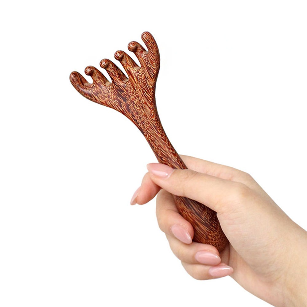 Wood Deer Antler Gua Sha 1P (Wooden Hand Acupressure Tool Scalp Foot Massage Stick Portable Meridian Massage Rod Health Gift)