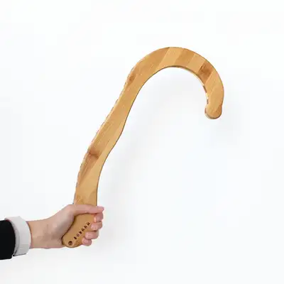 淡陽竹製フック型マッサージャー 小型 | クエスチョンマーク型 背中 僧帽筋マッサージ 木の根 五十肩 首筋肉