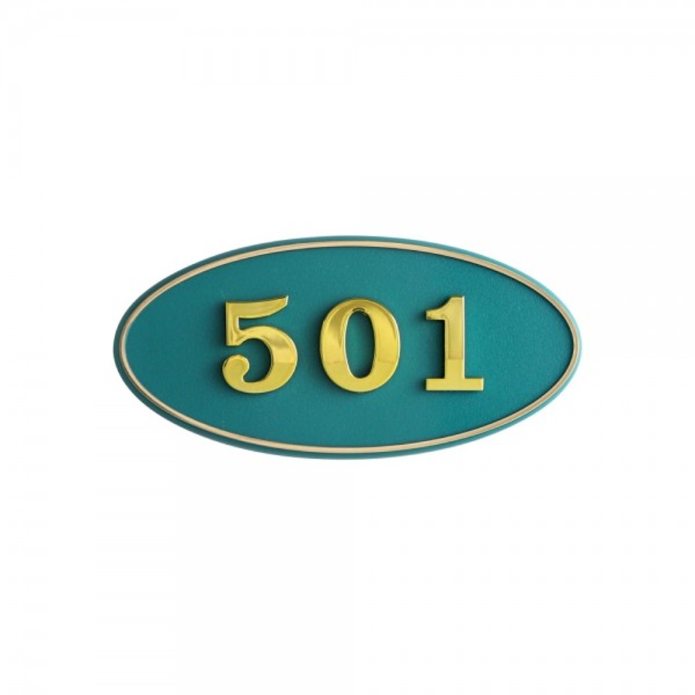 Art Sign Oval Room Number Plate Green Adhesive