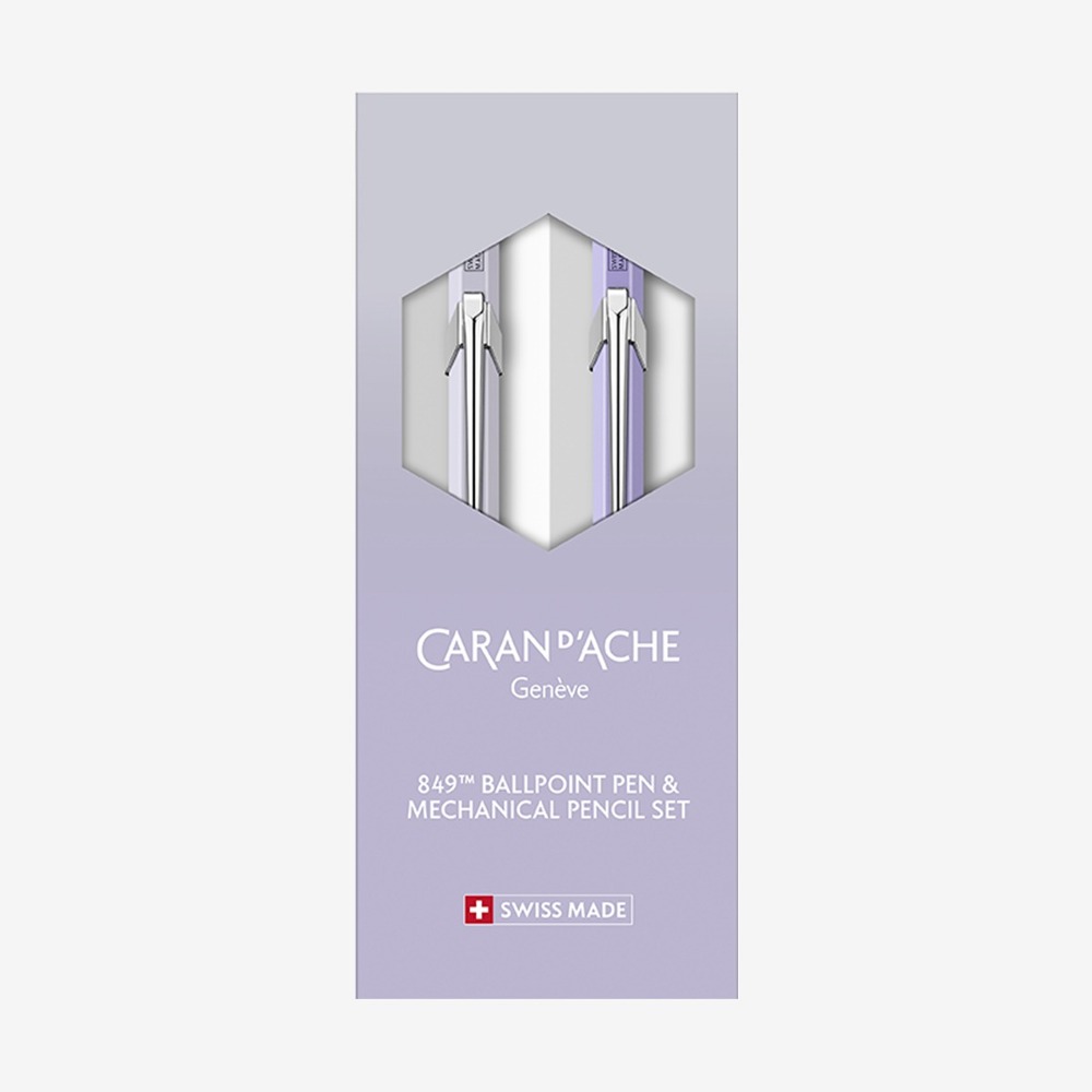 Caran d'Ache 849 Metal Ballpoint Pen & Mechanical Pencil Blooming Lavender Pastel Limited Edition Set