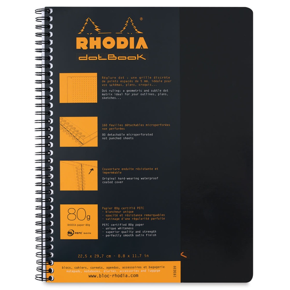 Rhodia Classic Spring Notebook A4 Left-Binding Black Dot Grid 193039