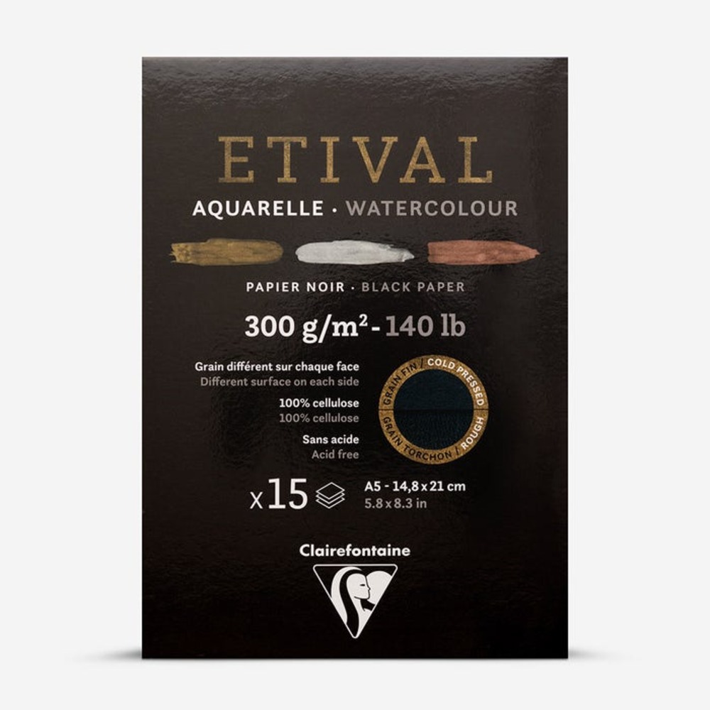Clairefontaine Etival Watercolor Black Pad A5 300g 14.8cm x 21cm 15 Sheets