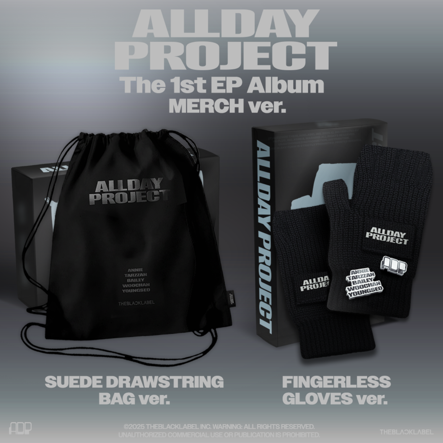 (2-Piece SET) The 1st EP Album 'ALLDAY PROJECT' MERCH ver. (DRAWSTRING BAG ver. & FINGERLESS GLOVES ver.)
